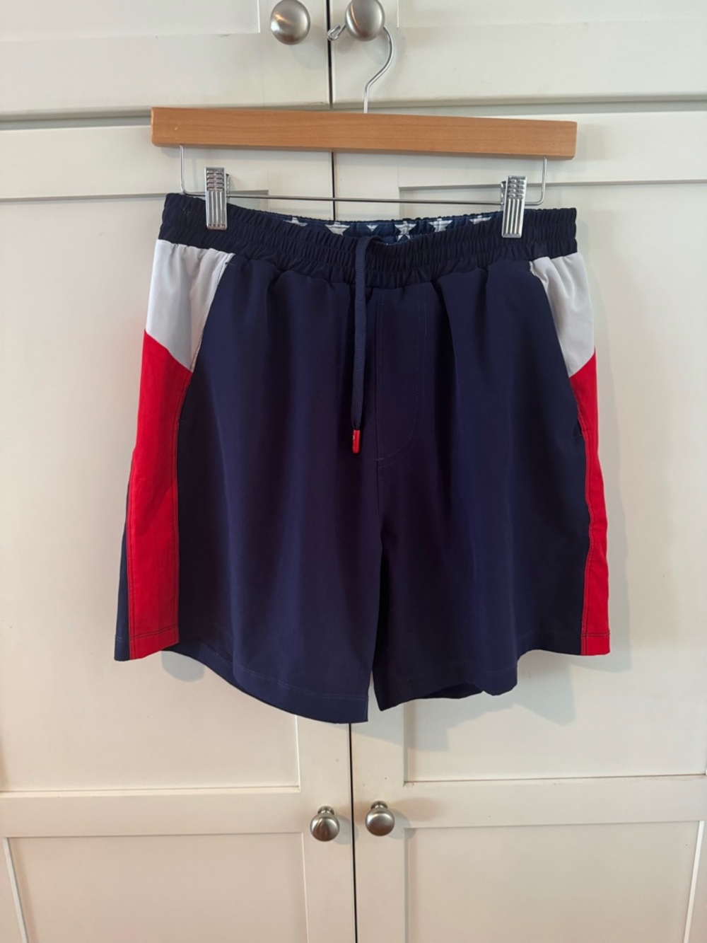American Flag Athletic Shorts - Blue with Red & White Stripes - Picture 2 of 4